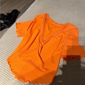 Vibrant Orange Lace-Trimmed Women's Top